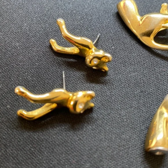Cats earrings gold tone clear stones - Picture 5 of 12
